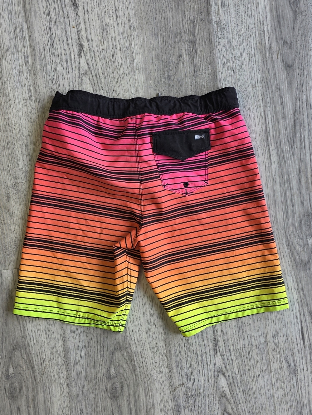 Hurley Neon Yellow Orange Pink Striped Kids Swim Trunks Boardshorts